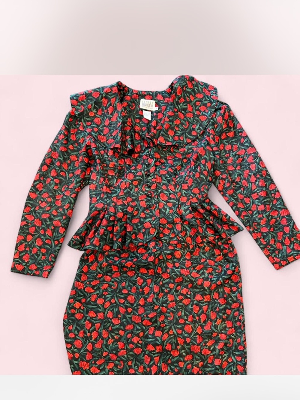 VTG 1980s Floral Skirt Suit Powersuit